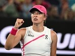 Poland's Iga Swiatek celebrates after victory against USA's Danielle Collins during their women's singles match on day five of the Australian Open