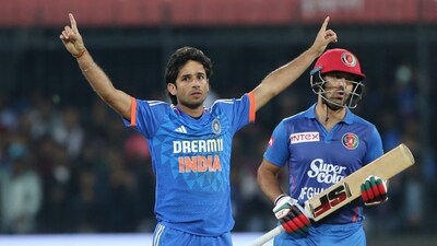 India's Ravi Bishnoi celebrates the dismissal of Afghanistan's Mohammad Nabi during the 2nd T20I, at Holkar Cricket Stadium in Indore on Sunday. (ANI) India's Ravi Bishnoi celebrates the dismissal of Afghanistan's Mohammad Nabi during the 2nd T20I, at Holkar Cricket Stadium in Indore on Sunday. (ANI)