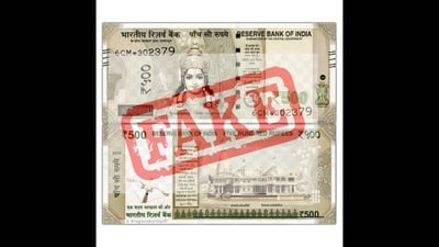 The image featuring Ayodhya’s Ram Mandir and Lord Ram on ₹500 banknotes is fake. (X/raghunmurthy07) The image featuring Ayodhya’s Ram Mandir and Lord Ram on ₹500 banknotes is fake. (X/raghunmurthy07)