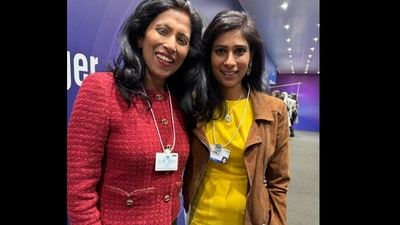 Gita Gopinath with Leena Nair at the World Economic Forum. (X/@GitaGopinath) Gita Gopinath with Leena Nair at the World Economic Forum. (X/@GitaGopinath)