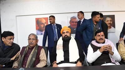 Madhya Pradesh chief minister Mohan Yadav with Bihar BJP leaders in Patna on Thursday. (HT photo)