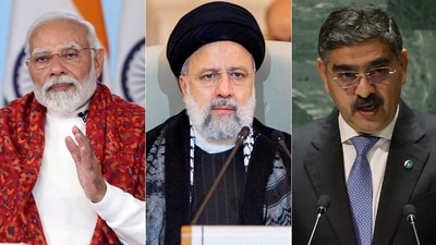 Prime Minister Narendra Modi, Iranian president Ebrahim Raisi and Pakistan PM Anwar-ul-Haq Kakar. Prime Minister Narendra Modi, Iranian president Ebrahim Raisi and Pakistan PM Anwar-ul-Haq Kakar.
