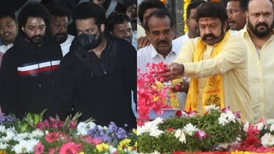 Kalyanram, Jr NTR, Balakrishna at NTR Ghat in Hyderabad Kalyanram, Jr NTR, Balakrishna at NTR Ghat in Hyderabad