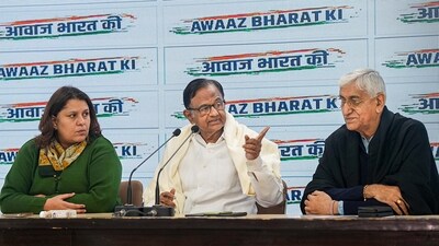 Congress leaders P. Chidambaram , T.S. Singh Deo and Supriya Shrinate address a press conference at AICC headquarters, in New Delhi. (PTI) Congress leaders P. Chidambaram , T.S. Singh Deo and Supriya Shrinate address a press conference at AICC headquarters, in New Delhi. (PTI)