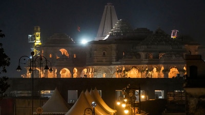 Ayodhya: Construction work underway at the Shri Ram Janmabhoomi temple ahead of the consecration ceremony, in Ayodhya. (PTI) Ayodhya: Construction work underway at the Shri Ram Janmabhoomi temple ahead of the consecration ceremony, in Ayodhya. (PTI)