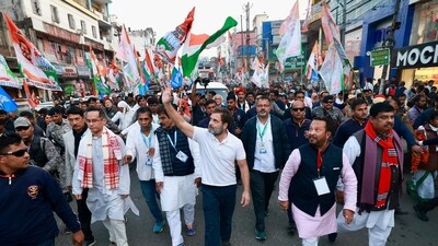 Congress leader Rahul Gandhi during the Bharat Jodo Nyay Yatra, in Jorhat, Thursday, Jan. 18, 2024. (PTI)