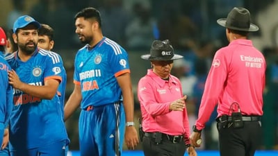 Rohit Sharma shaking hands with teammates as umpires congratulate each other after IND vs AFG 3rd T20I (BCCI)