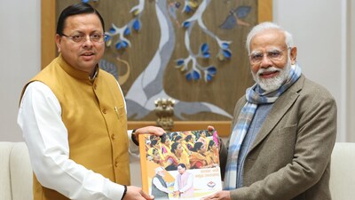 Uttarakhand chief minister Pushkar Singh Dhami met Prime Minister Narendra Modi in New Delhi on Thursday. (X/Pushkar Singh Dhami) Uttarakhand chief minister Pushkar Singh Dhami met Prime Minister Narendra Modi in New Delhi on Thursday. (X/Pushkar Singh Dhami)