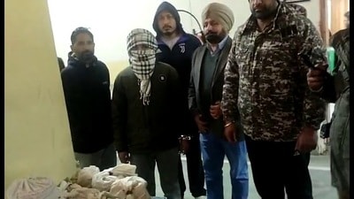 The Special Task Force (STF) arrested a drug peddler and recovered 7 kg of heroin from his possession in Ferozepur on Thursday. (HT Photo)