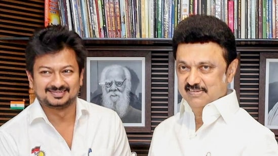 Udhayanidhi Stalin (L) with Tamil Nadu chief minister ML Stalin. (File photo)