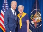 An old picture of US President Joe Biden and Democrat North Carolina Congresswoman Deborah Ross An old picture of US President Joe Biden and Democrat North Carolina Congresswoman Deborah Ross