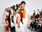Models present creations by Issey Miyake for the Menswear Ready-to-wear Fall-Winter 2024/2025 collection as part of the Paris Fashion Week, in Paris on January 18, 2024.