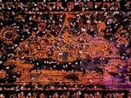 Diyas lit up in the shape of Ram Mandir, which is being built in Ayodhya's Ram Janmabhoomi. Diyas lit up in the shape of Ram Mandir, which is being built in Ayodhya's Ram Janmabhoomi.
