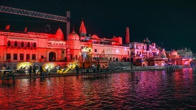 Ayodhya, Jan 19 (ANI): A glimpse of the illumination at 'Ram ki Pedi' ahead of the 'Pran Pratishtha' ceremony in Ayodhya on Friday. (ANI Photo/Amit Sharma) (Amit Sharma) Ayodhya, Jan 19 (ANI): A glimpse of the illumination at 'Ram ki Pedi' ahead of the 'Pran Pratishtha' ceremony in Ayodhya on Friday. (ANI Photo/Amit Sharma) (Amit Sharma)