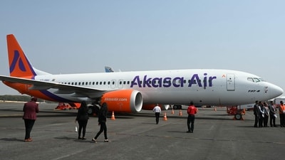 Visitors gathered near an Akasa Air aircraft during the 'Wings India 2024', an exhibition and conference on civil aviation, at the Begumpet Airport in Hyderabad on January 18, 2024. (AFP) Visitors gathered near an Akasa Air aircraft during the 'Wings India 2024', an exhibition and conference on civil aviation, at the Begumpet Airport in Hyderabad on January 18, 2024. (AFP)