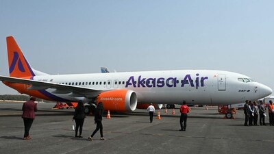 Visitors gathered near an Akasa Air aircraft during the 'Wings India 2024', an exhibition and conference on civil aviation, at the Begumpet Airport in Hyderabad on January 18, 2024. (AFP) Visitors gathered near an Akasa Air aircraft during the 'Wings India 2024', an exhibition and conference on civil aviation, at the Begumpet Airport in Hyderabad on January 18, 2024. (AFP)