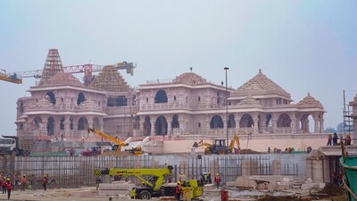 A construction crew works on Ram Mandir, a Hindu temple dedicated to Lord Ram in Ayodhya. (AP) A construction crew works on Ram Mandir, a Hindu temple dedicated to Lord Ram in Ayodhya. (AP)