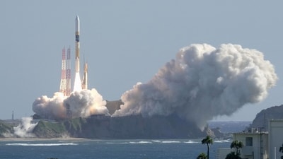 FILE PHOTO: H-IIA rocket carrying the national space agency's moon lander is launched at Tanegashima Space Center on the southwestern island of Tanegashima, Japan in this photo taken by Kyodo on September 7, 2023. (via REUTERS)