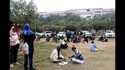 Job aspirants wait for official briefing during recruitment drive for Israel jobs on MDU campus in Rohtak on Friday. (Manoj Dhaka/HT) Job aspirants wait for official briefing during recruitment drive for Israel jobs on MDU campus in Rohtak on Friday. (Manoj Dhaka/HT)