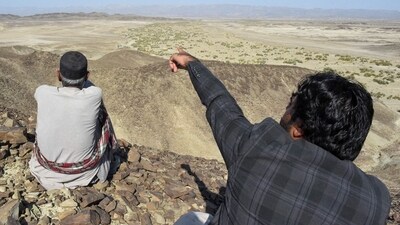 A local resident shows a mountain at the Koh-e-Sabz area of Pakistan's south-west Baluchistan province where Iran launched an airstrike, on January 18, 2024. Pakistan launched deadly strikes on January 18 against militant targets in Iran in retaliation. (AFP) A local resident shows a mountain at the Koh-e-Sabz area of Pakistan's south-west Baluchistan province where Iran launched an airstrike, on January 18, 2024. Pakistan launched deadly strikes on January 18 against militant targets in Iran in retaliation. (AFP)