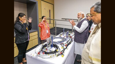 Prime Minister Narendra Modi at the inauguration of new state-of-the-art Boeing India Engineering & Technology Center campus, in Bengaluru, on Friday. Karnataka CM Siddaramaiah is also seen. (PTI) Prime Minister Narendra Modi at the inauguration of new state-of-the-art Boeing India Engineering & Technology Center campus, in Bengaluru, on Friday. Karnataka CM Siddaramaiah is also seen. (PTI)