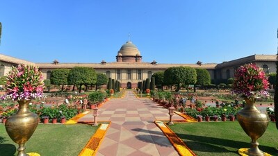 Spread over 15 acres, the Mughal Gardens, now part of the Amrit Udyan, is one of the key attractions in Rashtrapati Bhavan. (X/President of India) Spread over 15 acres, the Mughal Gardens, now part of the Amrit Udyan, is one of the key attractions in Rashtrapati Bhavan. (X/President of India)