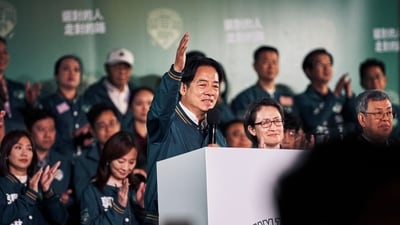 Lai Ching-te, Taiwan's vice president and presidential candidate for the ruling Democratic Progressive Party, speaks at an election night rally outside the party headquarters during the presidential election in Taipei, Taiwan, on Saturday, Jan. 13, 2024. (Bloomberg) Lai Ching-te, Taiwan's vice president and presidential candidate for the ruling Democratic Progressive Party, speaks at an election night rally outside the party headquarters during the presidential election in Taipei, Taiwan, on Saturday, Jan. 13, 2024. (Bloomberg)