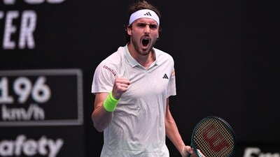 Greece's Stefanos Tsitsipas celebrates after victory against France's Luca Van Assche in their men's singles match on day six of the Australian Open tennis tournament in Melbourne on January 19 (AFP) Greece's Stefanos Tsitsipas celebrates after victory against France's Luca Van Assche in their men's singles match on day six of the Australian Open tennis tournament in Melbourne on January 19 (AFP)
