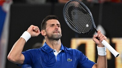 Serbia's Novak Djokovic celebrates after victory against Argentina's Tomas Etcheverry during their men's singles match in Australian Open (AFP) Serbia's Novak Djokovic celebrates after victory against Argentina's Tomas Etcheverry during their men's singles match in Australian Open (AFP)