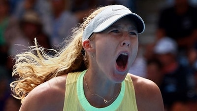 Russia's Mirra Andreeva reacts during her third round match against France's Diane Parry (REUTERS)