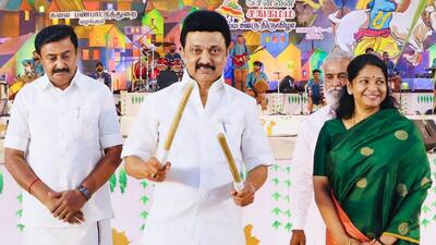 Tamil Nadu chief minister MK Stalin during the inauguration of the Chennai Sangamam at Island Grounds, in Chennai on Jan. 13 DMK MP Kanimozhi is also seen. (PTI FILE PHOTO) Tamil Nadu chief minister MK Stalin during the inauguration of the Chennai Sangamam at Island Grounds, in Chennai on Jan. 13 DMK MP Kanimozhi is also seen. (PTI FILE PHOTO)