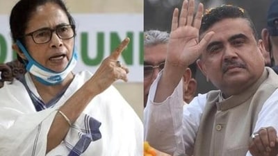 West Bengal chief minister Mamata Banerjee (L) and Bengal BJP leader Suvendu Adhikari. West Bengal chief minister Mamata Banerjee (L) and Bengal BJP leader Suvendu Adhikari.