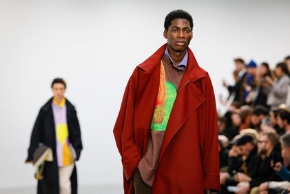 A model presents a creation by Issey Miyake for the Menswear Ready-to-wear Fall-Winter 2024/2025 collection as part of the Paris Fashion Week, in Paris on January 18, 2024. (Photo by Geoffroy VAN DER HASSELT / AFP)