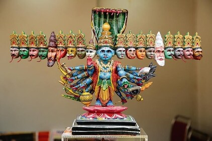 A sculpture of Lord Vishnu’s Dashavatara is displayed at the venue. (Photo: Raajessh Kashyap/HT) A sculpture of Lord Vishnu’s Dashavatara is displayed at the venue. (Photo: Raajessh Kashyap/HT)