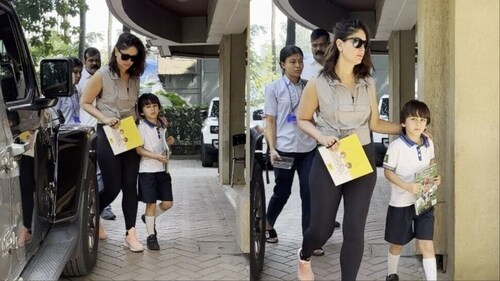 Kareena and Taimur outside their home.