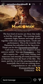 Samantha shared a poster of HanuMan. Samantha shared a poster of HanuMan.