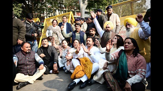The deferral of the Chandigarh mayoral poll had sparked protests by the Congress and AAP councillors. (Ravi Kumar/HT)