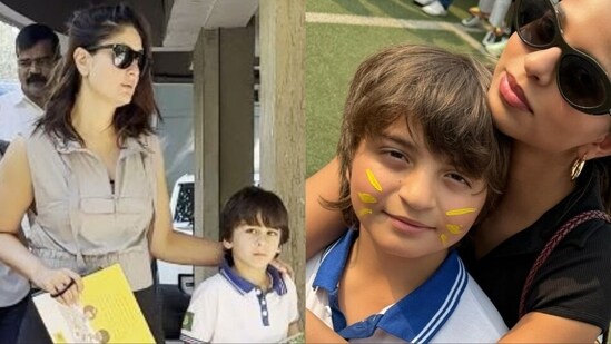 Kareena Kapoor with Taimur Ali Khan (L) and Suhana Khan with Abram Khan.