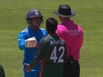 Uday Saharan and Ariful Islam separated by umpire during India vs Bangladesh match in U19 World Cup Uday Saharan and Ariful Islam separated by umpire during India vs Bangladesh match in U19 World Cup