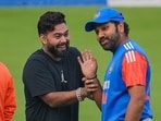India's Rishabh Pant joins team captain Rohit Sharma after the former's net practice as part of his rehabilitation programme, during team India's practice session ahead of the third T20 cricket match between India and Afghanistan India's Rishabh Pant joins team captain Rohit Sharma after the former's net practice as part of his rehabilitation programme, during team India's practice session ahead of the third T20 cricket match between India and Afghanistan