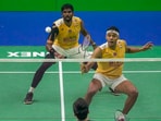 India's Chirag Shetty and Satwiksairaj Rankireddy in action during the men's doubles semi-finals against Malaysia's Aaron Chia and Soh Wooi Yik