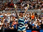 Ukraine's Dayana Yastremska celebrates winning her third round match against Emma Navarro of the U.S.