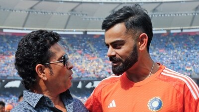 Sachin Tendulkar gifts Virat Kohli his signed jersey ahead of the ICC Men's Cricket World Cup 2023 final match between India and Australia (ANI)