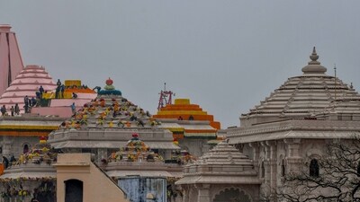 Beautification work on the Ram Janmabhoomi Temple ahead of the consecration ceremony. Beautification work on the Ram Janmabhoomi Temple ahead of the consecration ceremony.