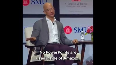 Jeff Bezos talked about why he banned PowerPoint at Amazon meetings while attending an event back in 2018. (YouTube/@TheBushCenter)