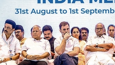 Opposition's Indian National Developmental Inclusive Alliance (INDIA) bloc leaders hold a meeting in Mumbai on September 1. (Hindustan Times)