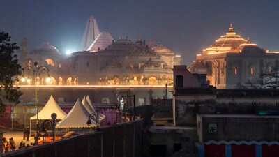 Ayodhya: Evening view of the Ram Temple ahead of its consecration ceremony, in Ayodhya (PTI)