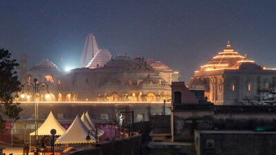 Ayodhya: Evening view of the Ram Temple ahead of its consecration ceremony, in Ayodhya (PTI) Ayodhya: Evening view of the Ram Temple ahead of its consecration ceremony, in Ayodhya (PTI)
