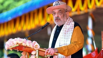 Union Home Minister Amit Shah speaks during the 60th Raising Day ceremony of Sashastra Seema Bal (SSB), in Tezpur. (PTI)