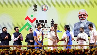 Prime Minister Narendra Modi inaugurates the 6th Khelo India Youth Games 2023 at the Jawaharlal Nehru Stadium in Chennai on Friday. (ANI) Prime Minister Narendra Modi inaugurates the 6th Khelo India Youth Games 2023 at the Jawaharlal Nehru Stadium in Chennai on Friday. (ANI)